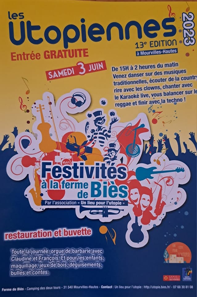 Affiche du festival Les Utopiennes 2023 à la ferme de Biès